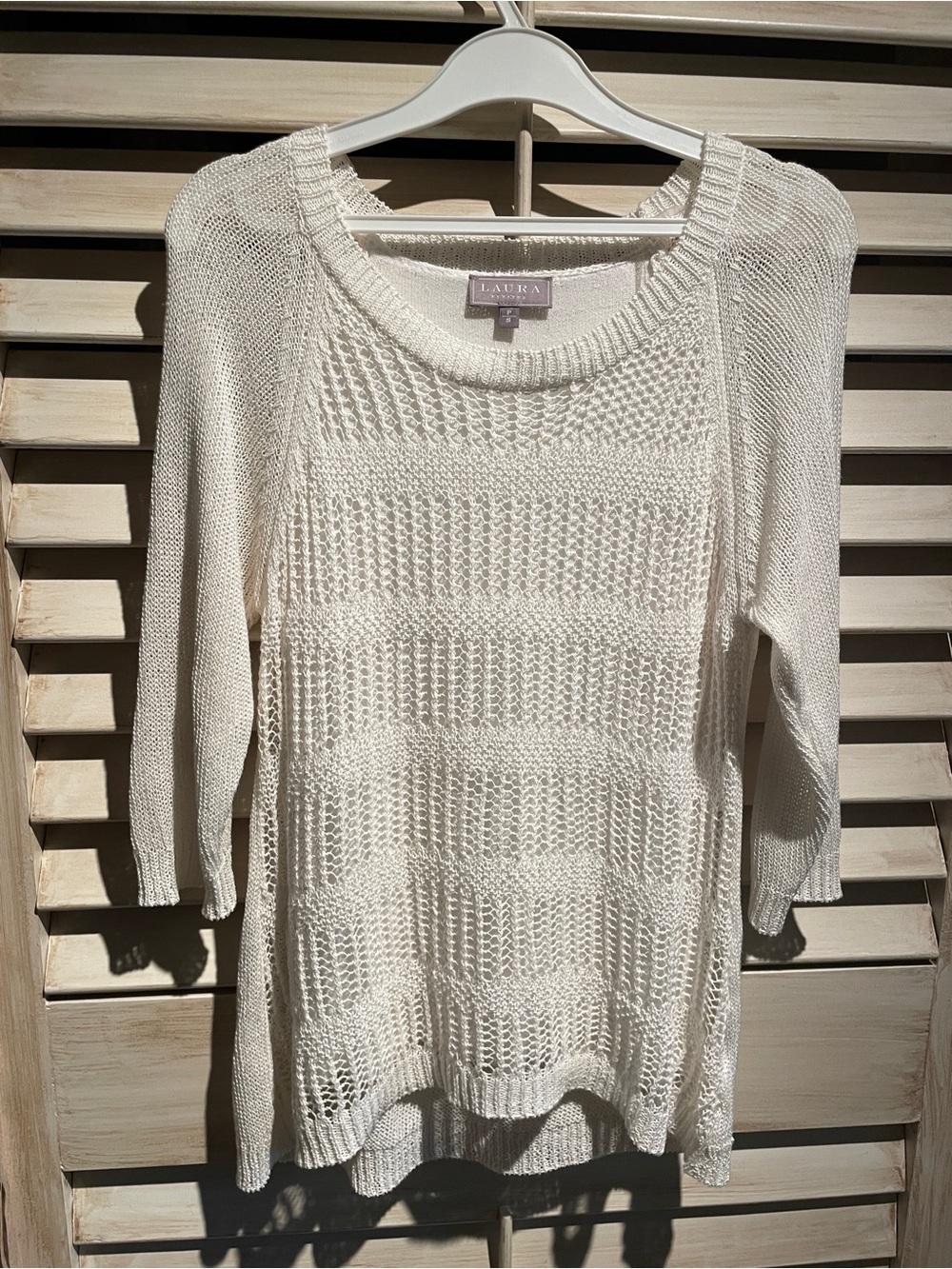 Laura -Lightweight Cream Open-Knit Lined Scoop Neck Sweater - SzS - Picture 5 of 13